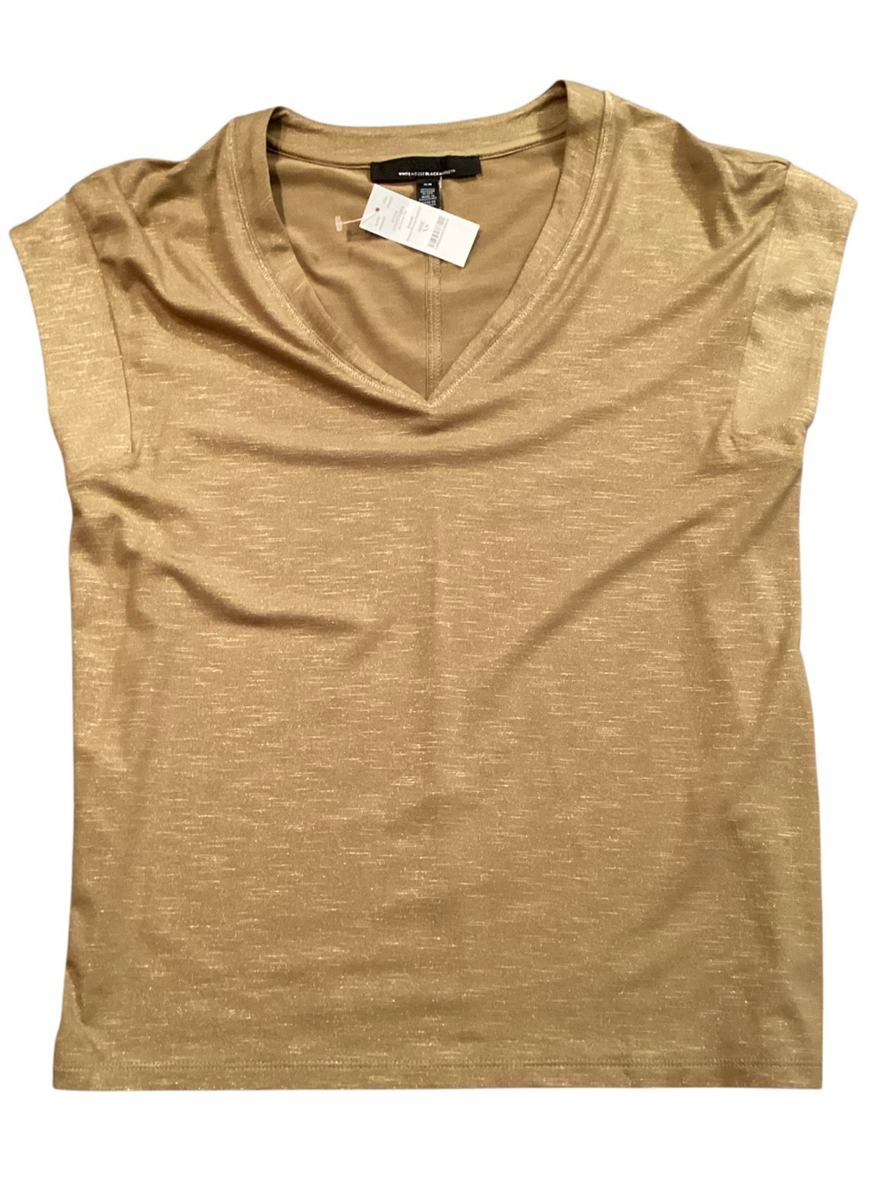 NWT WHBM Cap Sleeve Power Tee XS Antique Bronze Gold Foil V Neck